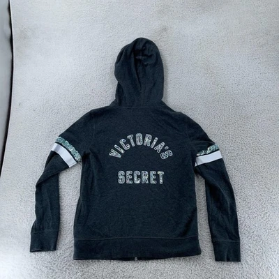 Victoria's Secret Sudadera con Capucha Para Mujer Pequeña Gris Cremallera Completa Lentejuelas Manga Sudadera Foto 1 de 4
