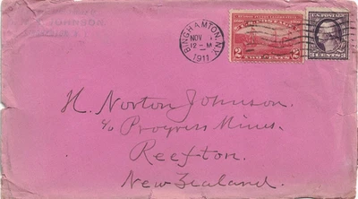 1911 Binghampton, New York Cover to New Zealand w 3¢ Scott #376 & 2¢ Scott #372 - Image 1 of 2