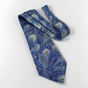 Liberty Of London 100% Silk Tie Blue Peacock Feathers Made In England Classic - Picture 1 of 5