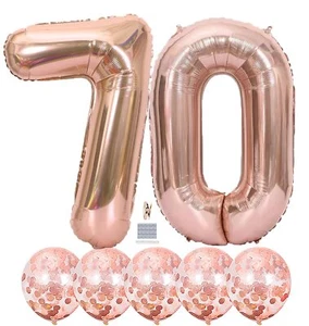 Rose Gold 70th Birthday Decorations - Large 40 Inch Number 70 Foil Balloons L... - Picture 1 of 7