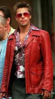 Fight Club Brad Pitt Real Leather Jacket Red FC Coat - Image 1 of 4