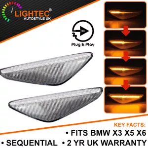 2x Dynamic Side Indicator LED Repeater Light For BMW X3 F25 X5 E70 X6 E71 Clear - Picture 1 of 5