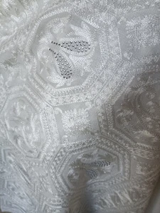 WEDDING WHITE LUXURY KASHMIRI CREWEL EMBROIDERED PASHMINA 100% CASHMERE STOLE D3 - Picture 1 of 6