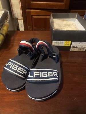 Sandalias Tommy Hilfiger Beckett con correa al tobillo azul marino blanco rojo niños talla 12 Foto 1 de 4