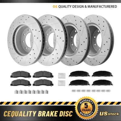 Kit de pastilhas de cerâmica rotores de freio dianteiros traseiros perfurados para Dodge Ram 3500 2500 1500 - Imagem 1 de 4