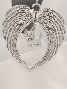 Große Engelsflügel mit West Highland Terrier Hund Anhänger Leder Halskette - Bild 1 von 3