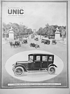 PUBLICITÉ 1922 AUTOMOBILES UNIC CONFORT IDÉAL PAR LA MERVEILLEUSE SUSPENSION - Imagen 1 de 1