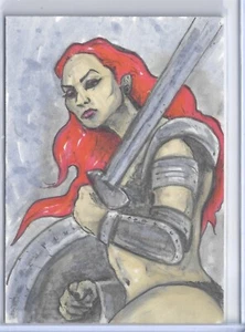 Red Sonja 50th Anniversary Hand Drawn Color Sketch Card by Clint Hagler SFC - Picture 1 of 2