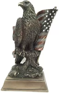 American Pride Bald Eagle Perch On Branch With Stars 'N Stripes Bronze Statue - Picture 1 of 3