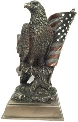 American Pride Bald Eagle Perch On Branch With Stars 'N Stripes Bronze Statue - Image 1 of 3