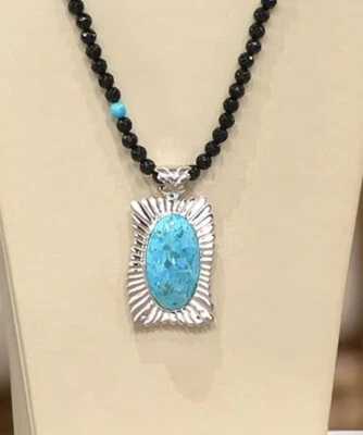 Jay King Sterling Silver Royal Blue Nugget Turquoise Pendant W/ Bead Necklace - Image 1 of 4