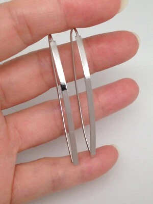 Plain Bar Open Hoop Threader Earrings 925 Sterling Silver Long Hoops 50mm x2mm - Image 1 of 4