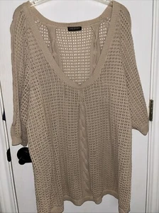 Lane Bryant Sweater Beige Size 2X Natural Brown Knit V Neck  3/4 Sleeve  EUC - Picture 1 of 10