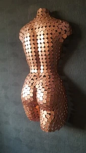2p Coin Copper Metal Wall Art Rear Female Torso Bust Sculpture Abstract Decor - Picture 1 of 12