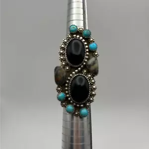 Native American Onyx, Turquoise & White Buffalo Ring by Chris Etsitty NWOT - Picture 1 of 15