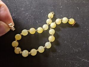 Vintage 14K Gold Beads Yellow Jade 7" Bracelet and 14k Gold Diamond Earring Lot