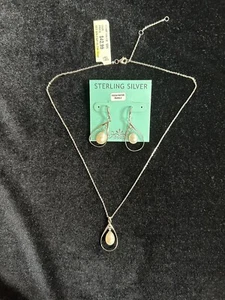 925 Sterling Silver Freshwater Pearl Teardrop Pendant Necklace-Earrings Set - Picture 1 of 5