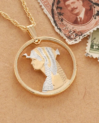 Colgante de moneda egipcia Cleopatra, moneda de Egipto cortada a mano, 3/4" de diámetro, (# 887) Foto 1 de 4