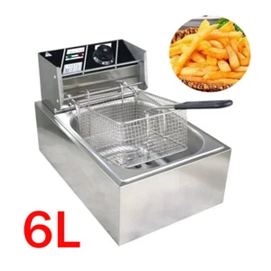 6L Commercial Electric Deep Fryer Fat Chip Frying Pan & Basket Stainless 2500W - Picture 1 of 21