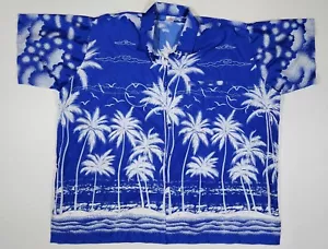 La Leela Hawaiian Shirt Mens 4XL Blue White Palm Trees Cruise Wear - Picture 1 of 7