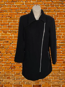 WOMENS MISS SELFRIDGE SIZE UK 10 BLACK WARM WINTER ZIP UP WOOL SMART COAT JACKET - Picture 1 of 6