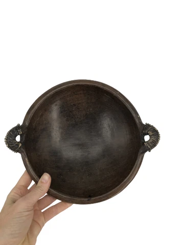 Native Wooden Mini Wok With Side Handles Brown Ethnic Vintage Kitchen Cover