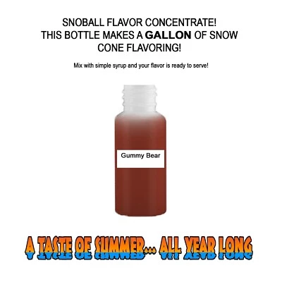 SUMMER SNOW ENTERTAINMENT GUMMY BEAR SYRUP MIX SNOW CONE/ SHAVED ICE Flavor GALLON CONCENTRATE #1