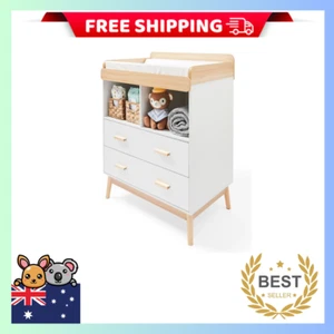 Baby Nappy Change Table + 2 Drawers + 2 Shelves Cabinet Nursery Furniture - Picture 1 of 10