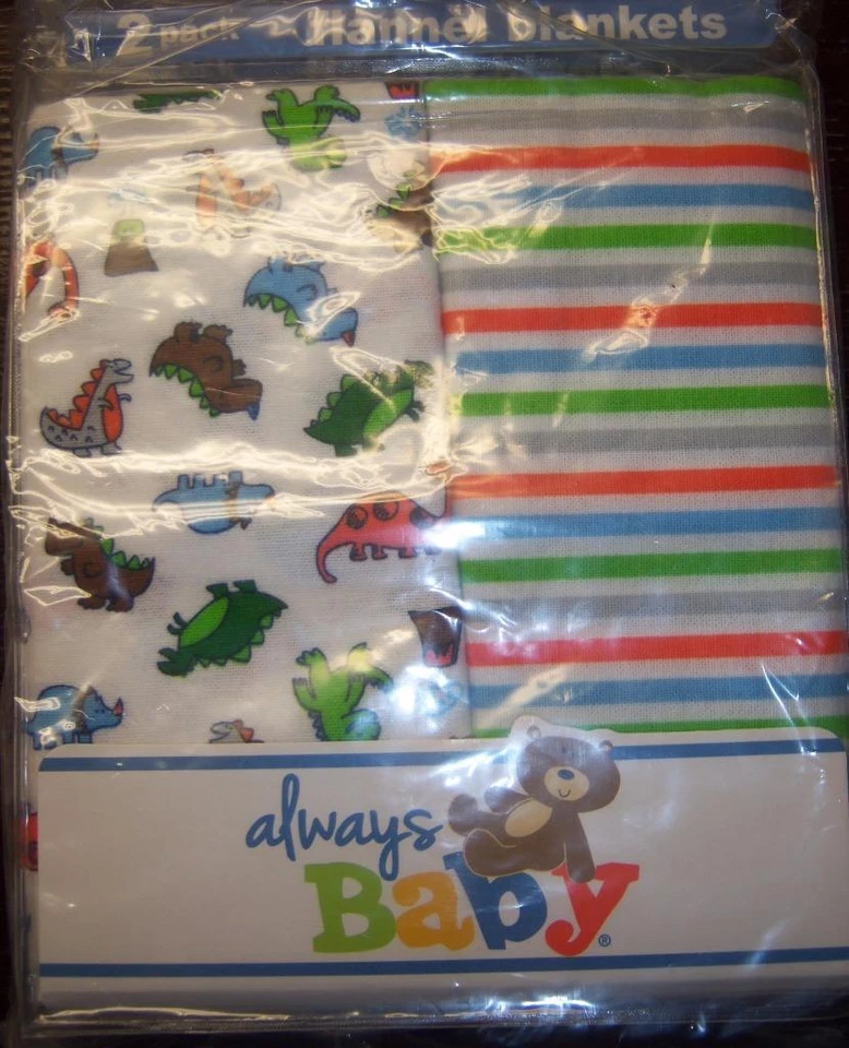 2 Pack Always Baby A Trademark of Gerber Dinosaur Flannel Receiving Blankets - Image 1 of 1
