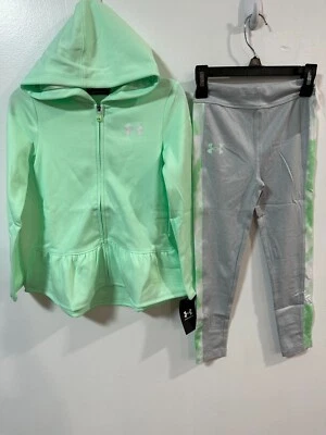 Conjunto de sudadera con capucha y leggings Under Armour para niñas talla 4 tinte botánico con volantes dobladillo F/Z Foto 1 de 4