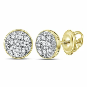 10kt Yellow Gold Mens Round Diamond Circle Cluster Stud Earrings 1/20 Cttw - Picture 1 of 1
