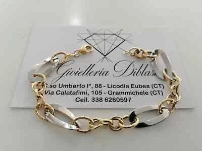 SOLID 18K YELLOW WHITE GOLD BRACELET ALTERNATE OVALS CIRCLES, 19cm, 7.5 INCHES - Image 1 of 4