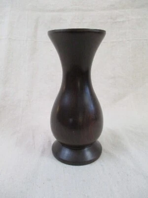 Jarrón vintage artesanal madera torneado a mano marrón oscuro 6,5" firmado R madera Foto 1 de 4