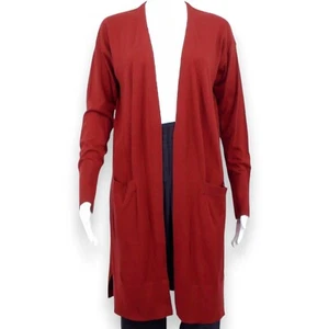 Halogen Duster Cardigan Open Front Pockets Knit Sweater Red Pomegranate Medium - Picture 1 of 9