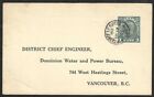 CANADA Prince George & Prince Rupert RPO annuler sur 1949 carte postale eau et électricité