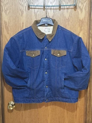 Vintage Saddle King Western Sherpa Lined Denim Jacket 50 Regular Corduroy Collar - Image 1 of 4