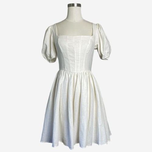 OFF WHITE ASOS mini abito skater in lino corsetto nuovo con etichette con manica a sbuffo in civetta bianca tg 4