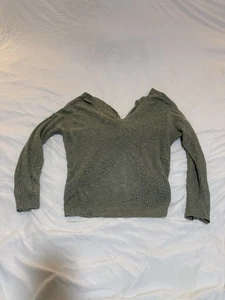 Womens Sweater Green Open Back Lightweight Long Sleeve Large 151 - Picture 1 of 5
