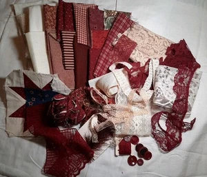 Slow Stitch Vintage Kit Maroon Cranberry Embroidery Lace Trim Scrap Craft - Picture 1 of 10
