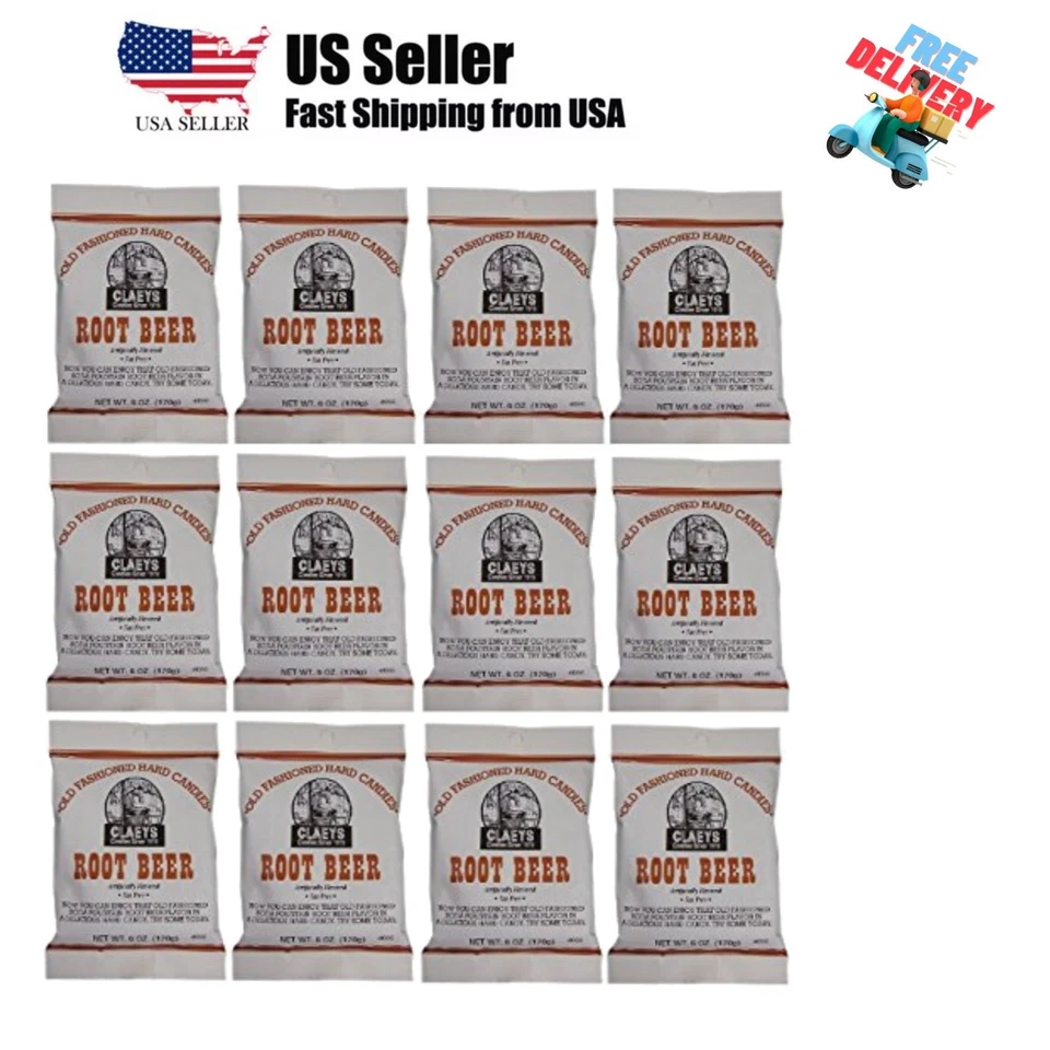 Claeys Root Beer Old Fashioned Hard Candies 12 Bags of 6 Oz - DTS
