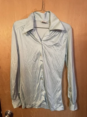Vintage 70s Ms Doris Polyester Disco Wide Collar Shirt M - Image 1 of 4