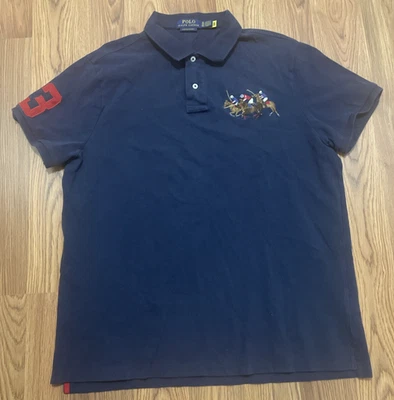 Polo Ralph Lauren Shirt Mens XL Blue Custom Slim Fit Embroidered Triple Pony - Image 1 of 4