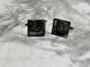 Gemelos espirales de abulón vintage de plata de ley 925 para hombre retro cuadrados México - Imagen 1 de 7