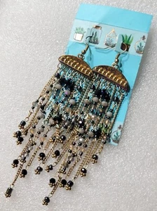 Vintage Artisan Made Handcrafted Chained Beaded Dangle Drop Pierced Earrings - Picture 1 of 8