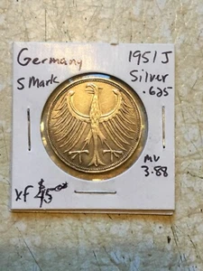 RARE 2 SILVER 5 MARK Germany 1951 Mint J SILVER US 5 Cent & 1/4 Pound coin Lot - Picture 1 of 5
