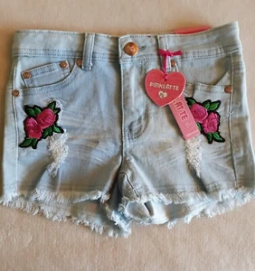 NWT Girls, Pink Latte Distressed Light Blue Jean Denim Shorts Size 10 - Picture 1 of 11