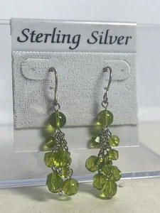 Sterling Silver 925 Crystal Dangle Drop Earrings Green Crystal - Picture 1 of 7