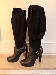 GUCCI Overknee Socken Plateau Stiefel Leder Stoff Schwarz 40 - Bild 1 von 9