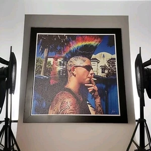 Rainbow Mohawk Punk Smoking Cigarette Art Print Signed J. Co.  - Picture 1 of 6
