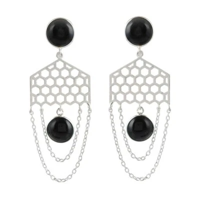 Onice Nera Vero 925 Argento Sterling Forma Rotonda Artigianale Originale - Immagine 1 di 4